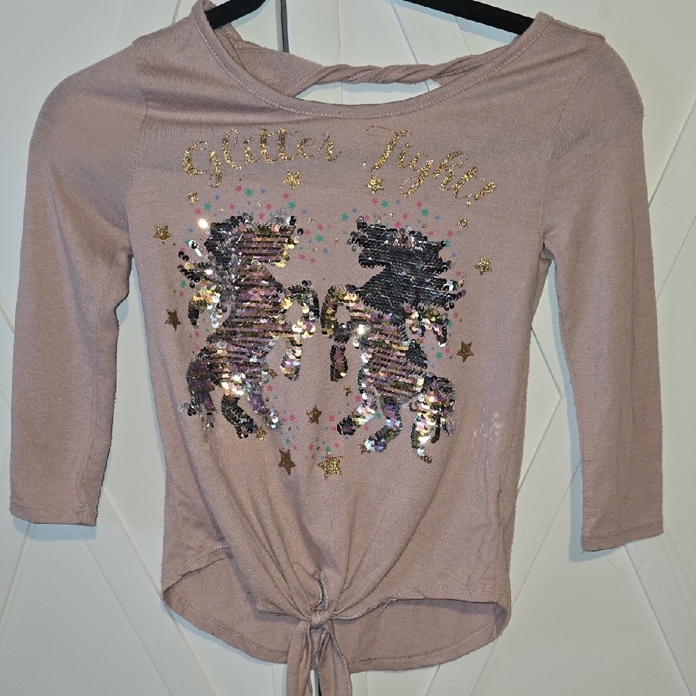 Glitter Fight Sequin Unicorn Tie-Front Top